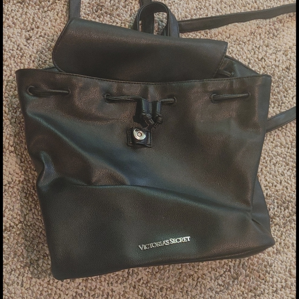 Victoria Secret Leather snap backpack black